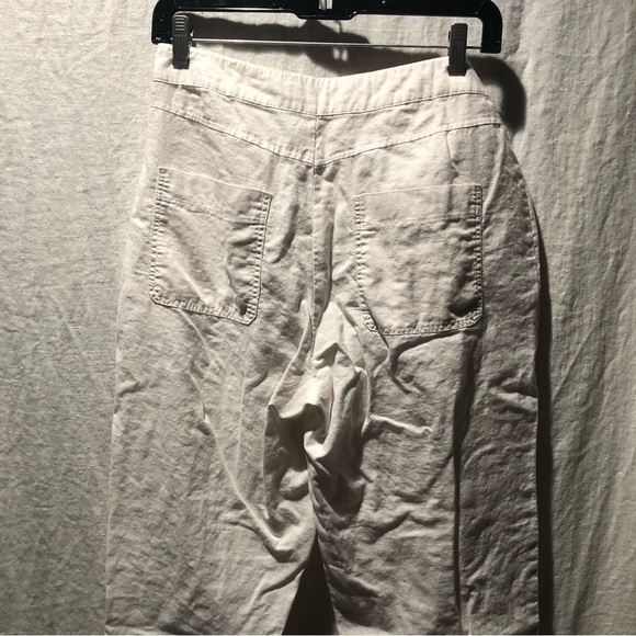 ASOS linen blend pant wide leg crop rolled hem side tie and button zip closure 6 - Picture 5 of 7